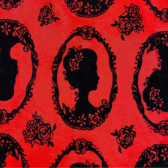 ModCloth X JawBreaker Velveteen Retro Pinup Rockabilly Cameo Midi Dress Red - Picture 10 of 13